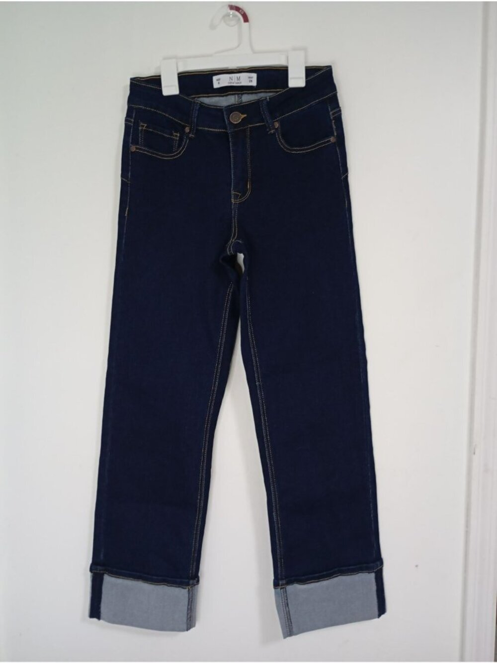 New Max Womens Dark Wash Denim Jeans Size 6 Waist 29 Cotton Blend Cuffed Legs